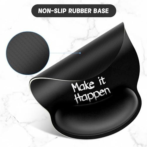 ITNRSIIET Ergonomic Mouse Pad with Wrist Support Wrist Rest Smooth Surface Non-Slip Rubber Base Comfortable Office Supplies Pain Relief, 9.8 x 9.1 inches, Inspirational Quote Black