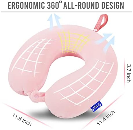 Fabuday Memory Foam Neck Pillows for Travel - Airplane Pillows for Sleeping with Attachable Snap Strap Soft Washable Cover, Flight Pillow for Traveling, Car, Office, Provide Head Neck Support Pink