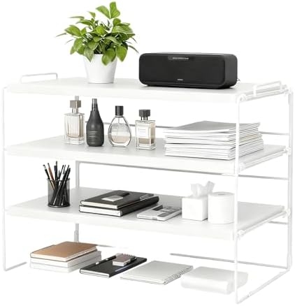 ShellKingdom Desk Shelf Organizer, 3 Tier Desktop Shelves, Adjustable Bookshelf Storage Rack and Office Cubicle Decor for Tabletop, School, Office, Dorm Organization (White)