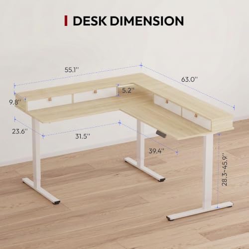 SANODESK 71x63 Electric L-Shaped Corner Standing Desk with 4 Drawers