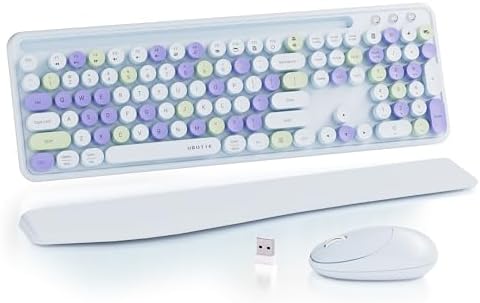 UBOTIE Wireless Keyboard and Mouse Combo, Phone Holder (Light-Blue)