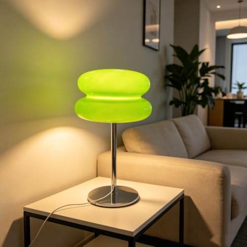 Bedroom Mushroom lamp, Medieval Modern Bedside Table lamp for Night Stands, Vintage dimmable Small Lamps, Cute Cool Desk Lamps Home Room Aesthetic Decor for Living Room(Green)