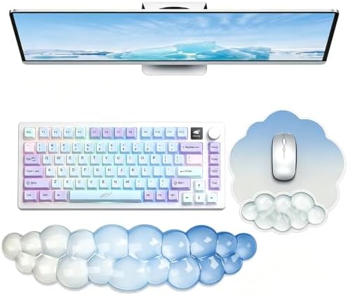 Gel Wrist Rest and Cloud Mouse Pad, for Keyboards and Mice - Ergonomic Pink Keyboard Wrist Rest Set, Relieves Pain from Typing/Computer/Laptop/Gaming/Home/Office Blue