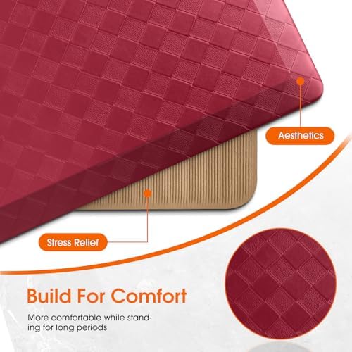TranquilRelax 4/5 Inch Cushioned Anti Fatigue Kitchen Mats for Floor, Burgundy