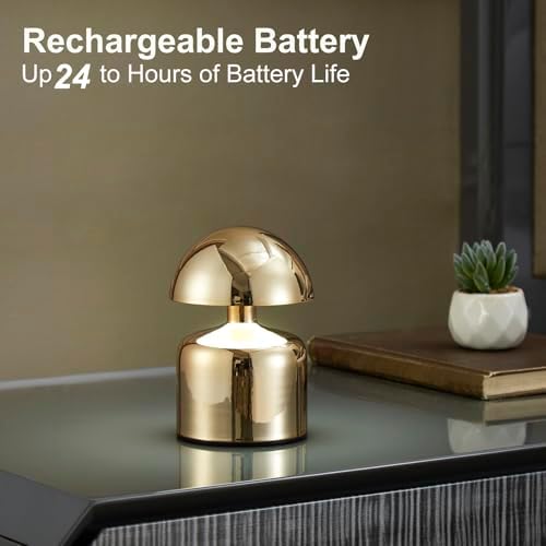 SAIWEYA Modern Cordless Mushroom Small Table Lamp, Dimmable Touch Battery