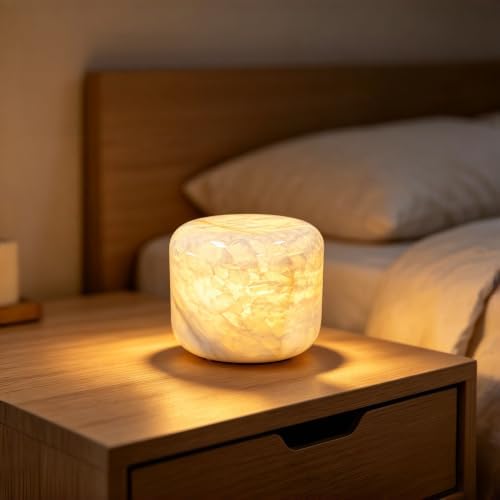 Natural Marble Lamp Cordless Pat Control Night Light Rechargeable Small Marble Table Lamp, Dimming Warm Glow Portable Stone Touch Lamp for Bedroom, Living Room, Decor Gift