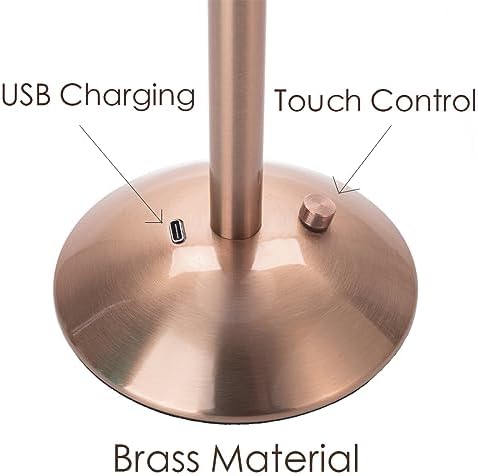 HEQET Cordless Table Lamps for Home,Table,Dining Room, Gold Rechargeable Lamps, USB Charge 12'' Tall LED Brass Portable Outdoor Indoor Table Lamp with Built-in Dimmer (Champagne Gold)