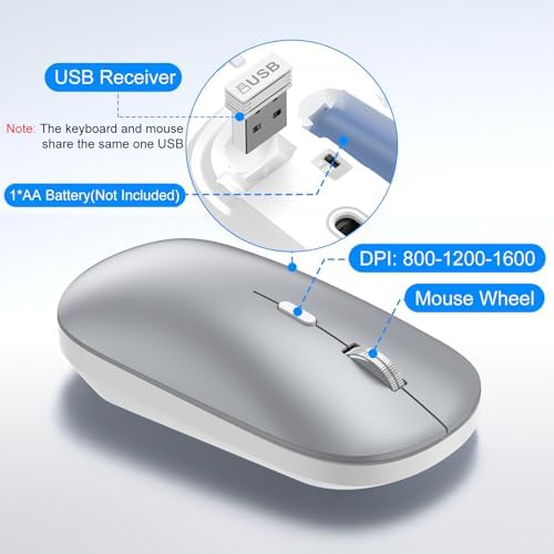 Wireless Keyboard and Mouse Combo, Ultra Slim Full Size Silent Keyboard