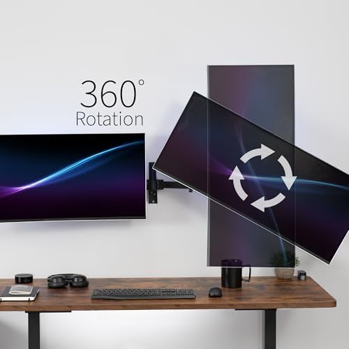VIVO Premium Dual Ultra Wide LCD LED 27 to 38 inch Monitor Wall Mount, Heavy Duty, Telescoping Arms, Flush Wall Setup, Fits 2 Screens, Black, MOUNT-TS38B