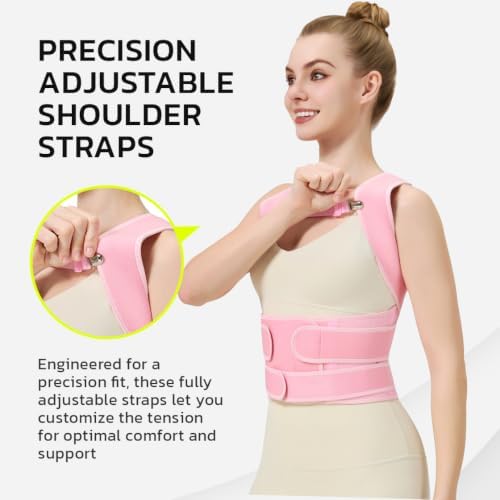 AOFIT Posture Corrector Back Brace for Women Under Clothes, Pink, L