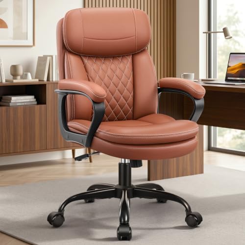 Leather Office Chair, Computer Desk Chair with Dual Back Support