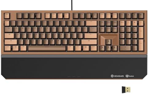 Hexgears X5 Wireless Mechanical Keyboard Full Size 108 Keys, Kailh Box 3.0 Tactile Switch, Ergonomic, N-Key Rollover, Backlit Gaming Keyboard with Wrist Rest (Coffee)