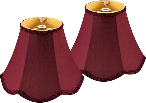 GO&SO Small Scalloped Lamp Shades Set of 2,4"×8"×6.4" Bell Shade Burgudy