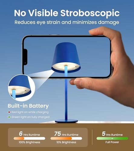 3 Pack Cordless Table Lamp, Portable Battery Operated Lamp with 3 Color Temps and Stepless Dimming, Rechargeable Table Lamp for Dinner, Desk, Cafe, Outdoor (Navy Blue)