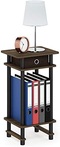 Furinno Turn-N-Tube Toolless 3-Tier Side Table, Storage Bin, Brown Walnut