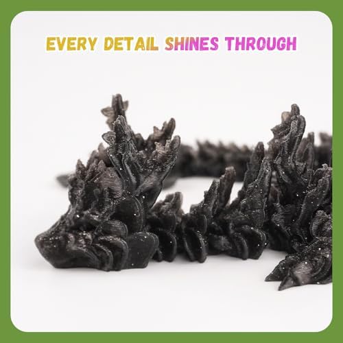Outgoto 3D Printed Cherry Blossom Dragon – 11.8in Realistic Articulated Dragon Fidget Toy, Desk Décor and Collectible (Obsidian Bloom)