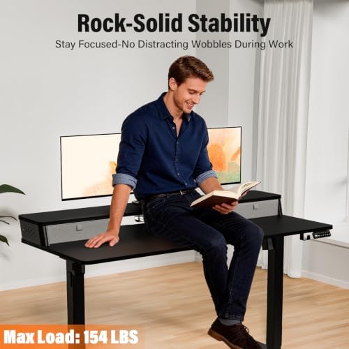 Kingant 40x24 Inch Electric Standing Desk with Dual Drawers, Black
