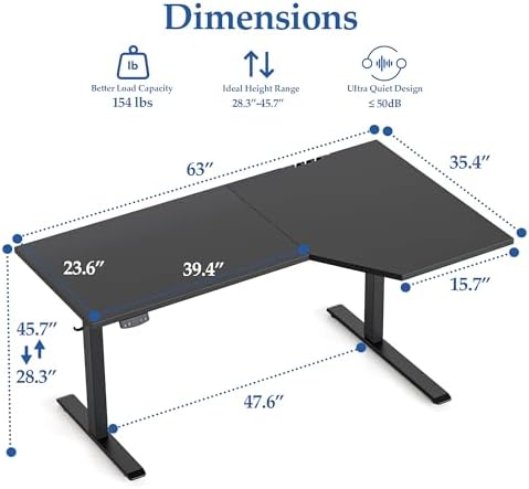 Klicelor L Shaped Standing Desk 63 x 35.4 Inch, Electric Height Adjustable Corner Desk for Home Office Workstation, Ergonomic Sit Stand Computer Table with Memory Controller, Black
