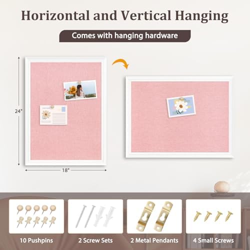 DOLLAR BOSS Bulletin Boards with Linen, 24"x18" Pink Cork Board, White