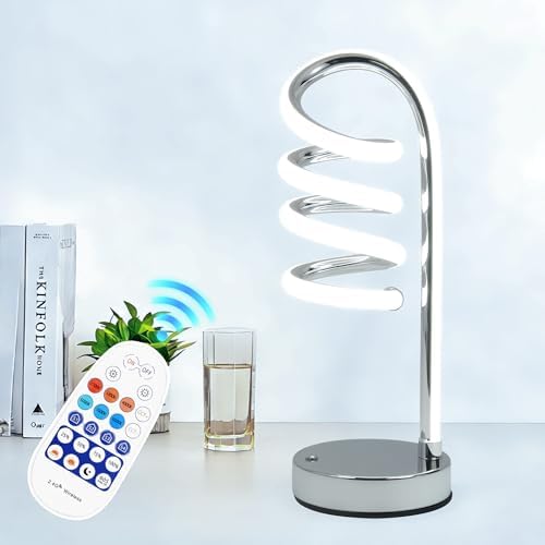 Modern Spiral Table Lamp for Bedside Nightstand Touch and Remote Dual Control, 3 Color Temperatures and Dimming Mountain-Winding Road Shape Led Desk Light Yarra-Decor Nuur Lamps - Silver