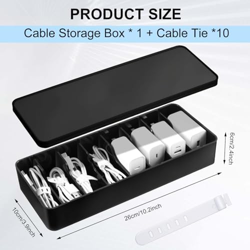 Tatuo Cord Organizer Box with Lid, Black, 1 Pack