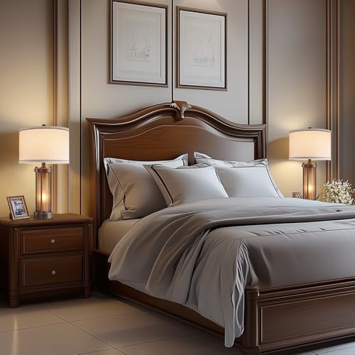 RORIA Farmhouse Table Lamps for Living Room with USB C+A Ports