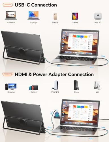 HotYeah Travel Portable Monitor with Stand, w/Magnetic Stand & Speaker