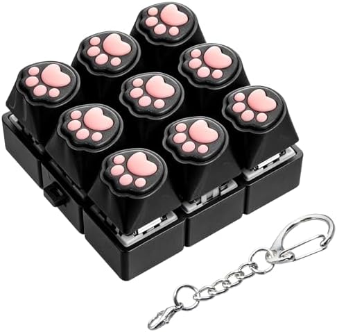 Cat Paw Keyboard Fidget Toy, Keyboard Fidget Keychain 9-in-1 Keyboard Decompression Button Finger Clicker Toys, Cute Soft Click Buttons Fidget Toy ADHD Sensory Fidget Toys Stress Relief Gifts(Black)