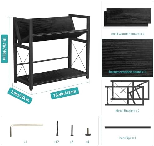 ELITEROO Desktop Bookshelf, 2 Tier Desk Book Organizer Shelf, Wood Tabletop Bookshelf Storage, Small Desk Top Bookcase for Office, Home, or Study, Mini Table Book Rack for Display, Black
