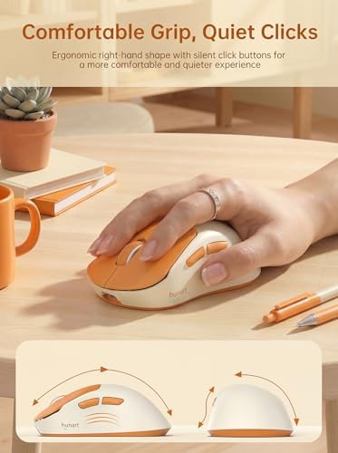 hunart H6 49g Wireless Mouse, Bluetooth & 2.4GHz, Rechargeable, Orange