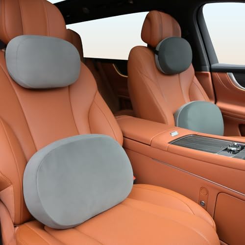 FLORICH Car Headrest and Lumbar Support Pillow for Car Office Chair, Double-Sided Skin-Friendly Suede & Leather Car Seat Pillow and Back Support, Pressure-Relieving Back Support for Car, Office Chair