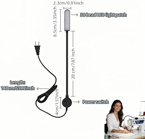 30 LED Sewing Machine Light with Flexible Silicone Neck, Magnetic Base Work Lamp for Sewing Machines, Drill Press, Desk, Music Stand, Crafts, Workbench, Non-Flicker, Eye-Caring Design