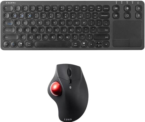 SANWA Bluetooth Trackball Mouse + 3-Device Bluetooth Keyboard with Touchpad Set, Programmable Silent Rollerball Mice, 20 Shortcuts, Pantograph Keys Keyboard, Compatible with Mac, Windows, Laptop, iOS
