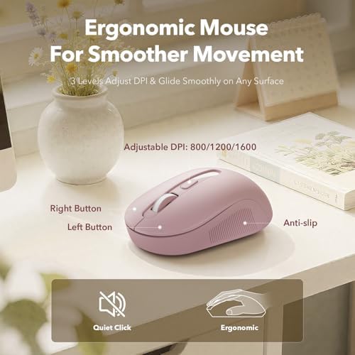 Wireless Keyboard and Mouse, Round Keycaps, Magnetic Wrist Rest, Dusty Rose