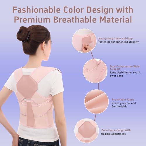 Back Brace Posture Corrector for Women and Men Upgraded Dynamic Traction Correction System Adjustable Shoulder Support Straightener Helps Reduce Upper Lower Back Pain Suitable for Hump Scoliosis Pink XXX-Large