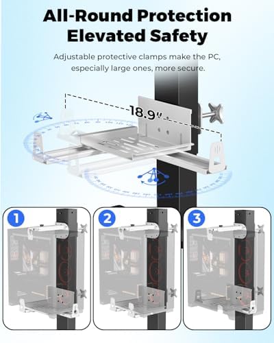 JOY worker Under Desk PC Mount with Protective Arms, Clamp-On Leg CPU Mount