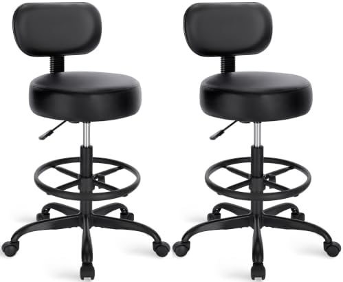 SUPERJARE Drafting Chair with Backrest, Set of 2, Swivel Barstools for Shop