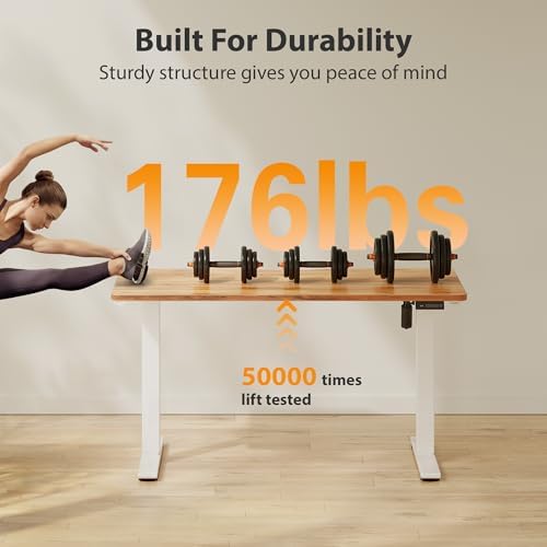 Cubiker Standing Desk, 40x24 Inches Sit Stand Home Office Desk, Electric Stand up Desk, Adjustable Desk with Splice Board, White Frame/Light Rustic Top