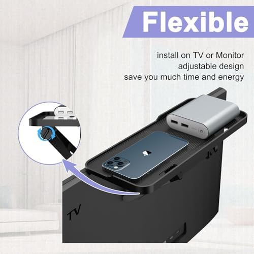 TETVIK TV Top Shelf Screen Adjustable Monitor Top Shelf Storage Bracket Tray Mount Computer Bracket for Cellphone Stand, Media Boxes, Game Console, Router, Speakers Black 2 Pieces