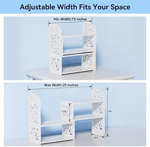 YGYQZ Adjustable Desktop Shelf Organizer, 3-Tier Desk Shelf, White Pattern