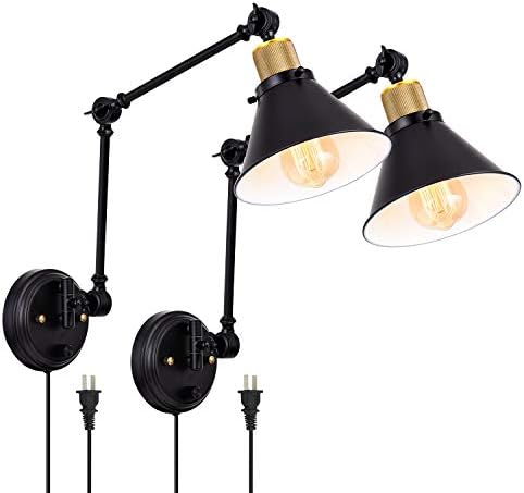 TRLIFE Plug in Wall Sconces, Dimmable Wall Sconce Swing Arm Wall Lights Plug in, Adjustable Wall Mounted Light Wall Lights with 6FT Plug in Cord, E26 Base(Two Arms, 2 Pack)