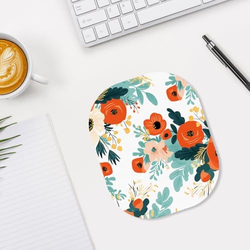 Small Mouse Pad, 6 x 7 Inch, Oval Mini Mouse Pad with Non-Slip Rubber Base for Laptop Wireless Mouse Keyboard Tray Mousepad, Brightly Colored Flowers