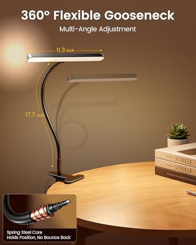 Glocusent 11.3"Wide Coverage Desk Lamp with Clamp,57 LED Clip on Desk Light