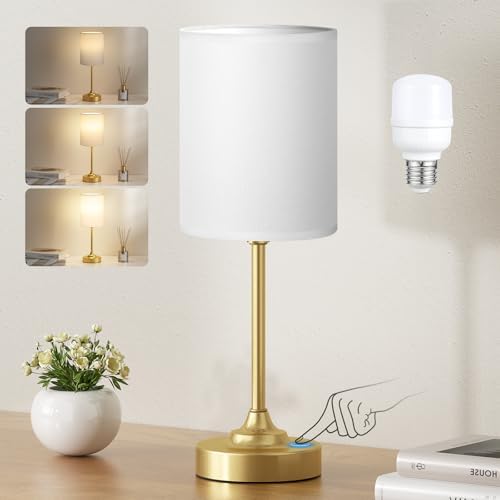 Fenmzee Gold Bedside Lamp for Bedroom - 3-Way Dimmable Touch Table Lamp