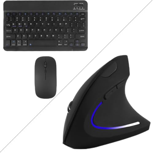 Small Rechargeable Ultra-Slim Ergonomic Bluetooth Keyboard Mouse Set for Apple iPad iPhone Samsung Tablet Phone Android PC Computer Mac Smartphone,Wireless Mouse Ergonomic Vertical Mouse LED Light