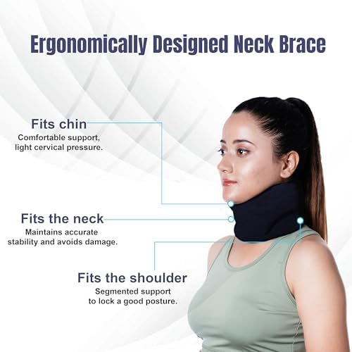 Wonder Care Neck Brace for Sleeping Cervical Collar Relief Neck Pain and Neck Support Soft Foam Wraps Relief of Cervical Spine Pressure for Women & Men (Black, Large, 3.5" Depth)