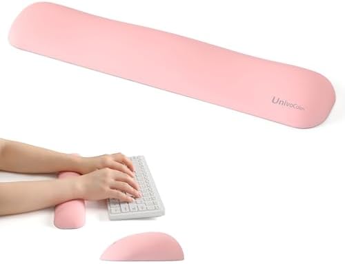 UnivoColors Design-Medium Wave Keyboard Wrist Rest of Medium, Artificial Sheepskin+Memory Foam+Ergonomic+Anti-Slip Gel, Resilience Support During Work and Gaming,Keyboard Accessory,Pink