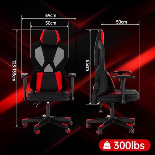 Frassie Gaming Chair with RGB LED Lights, Video Game Chair Ergonomic Computer Gamer Chair with Massage Lumbar Support (Red)
