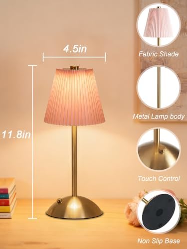 Cordless Pink Lamp,Small Desk Lamp Cute,Vintage Aesthetic Lamp