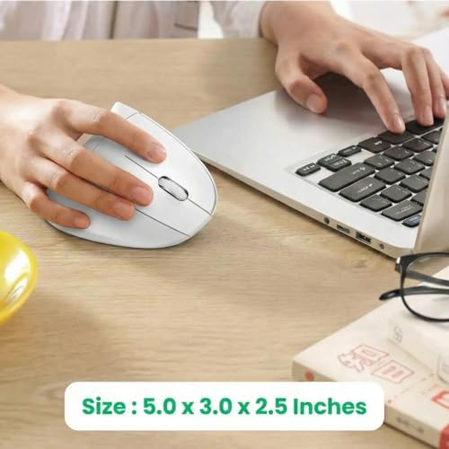 Ergonomic Vertical Wireless Mouse Stylish Rechargeable 2.4G Optical Mice Cordless Mouse with USB Receiver, 800/1200 /1600 DPI, 5 Buttons for Laptop,PC,Mac,Computer (White)